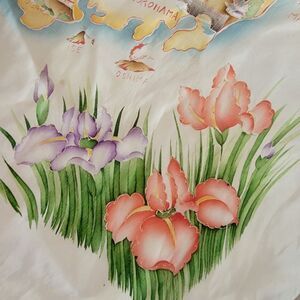 Vintage Japan Hand Painted Silk Square Scarf (34" X 35") Map Of Japan